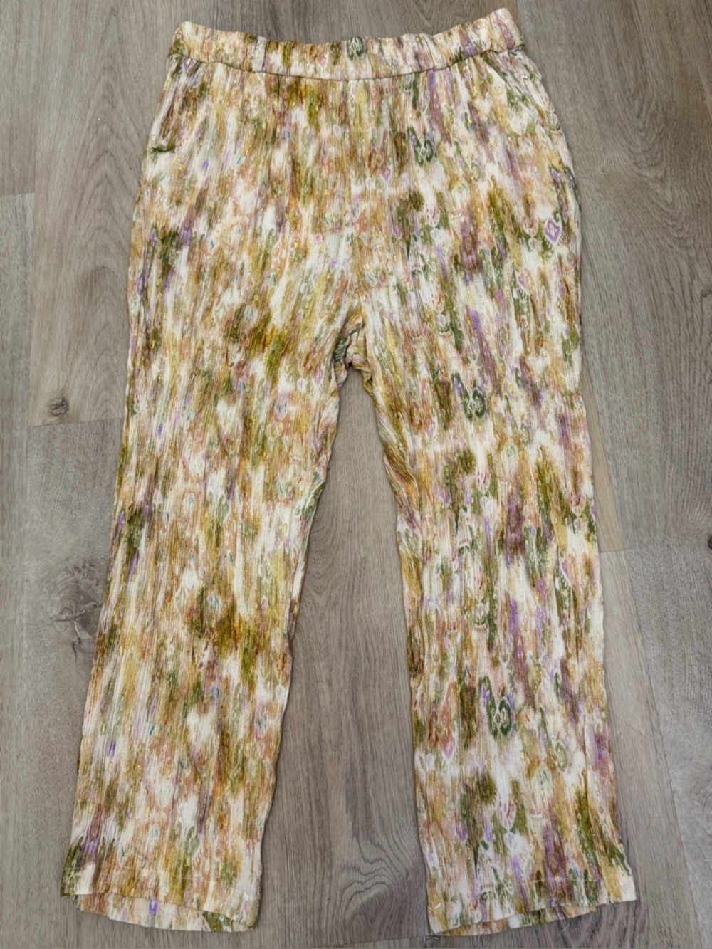 Zara Gold Abstract Print Pull On Cropped Trousers